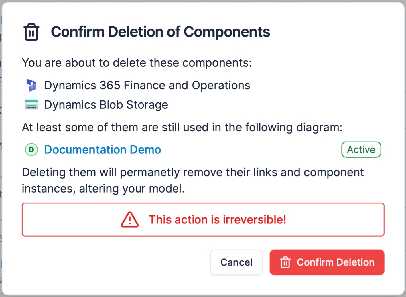 Component list view showing various system components with types and status