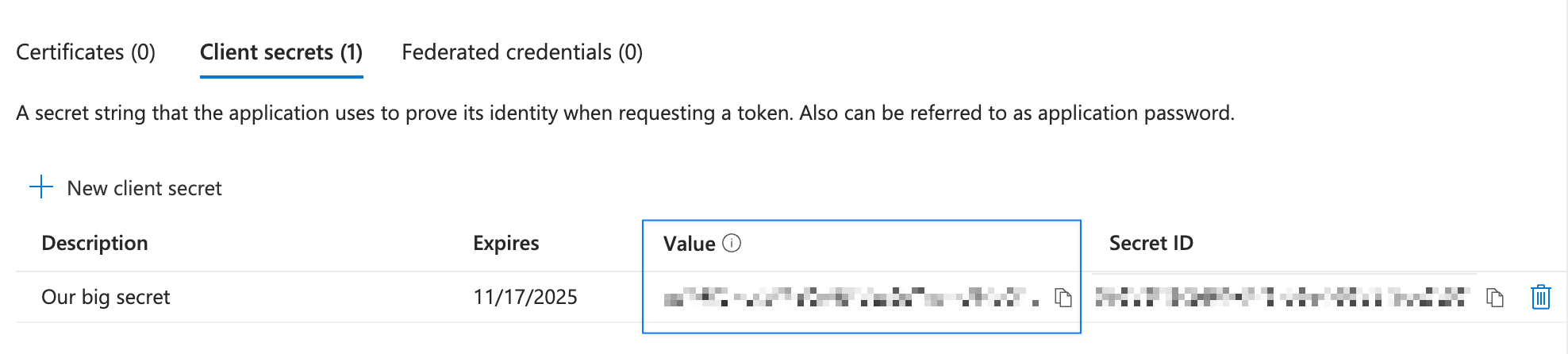 Azure App Registration client secret creation dialog